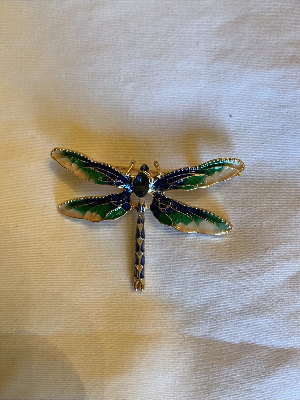 Enamel Dragonfly Brooch W/ Blue Glass stone
